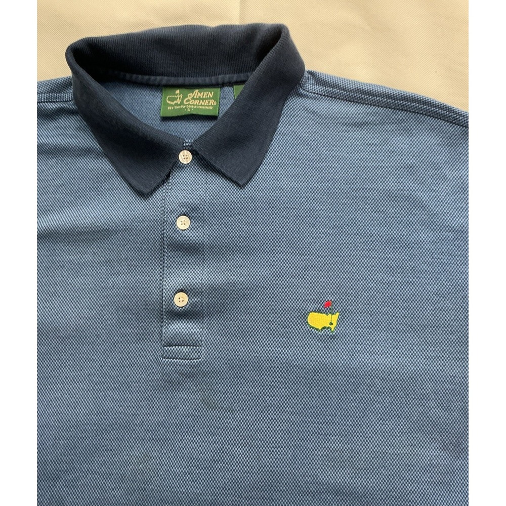 Masters Amen Corner Polo Shirt Large Blue Mercerized Pima Cotton Golf Augusta